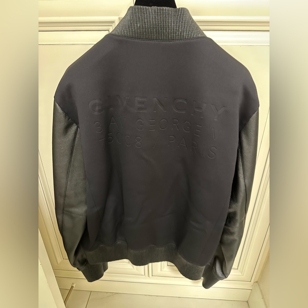 Givenchy Black Neoprene & Leather Bomber Jacket Men Size XL